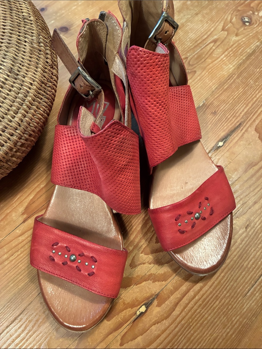Miz Mooz "Caribe" Warm Red Leather Sandals